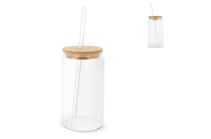 Glass with bamboo lid & straw 450 ml