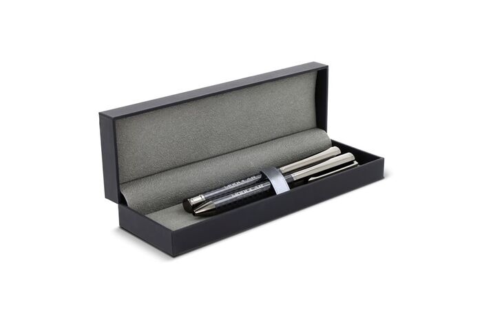 Metal ball pen and roller ball pen set in gift box