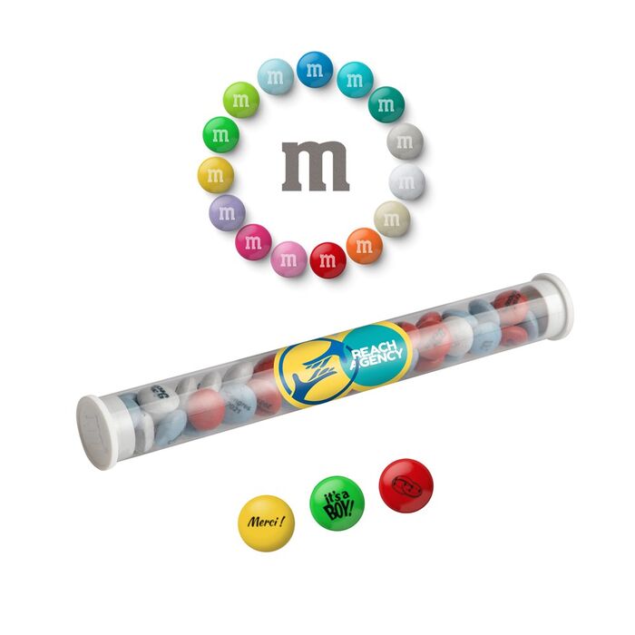 Tube with printed M&Ms