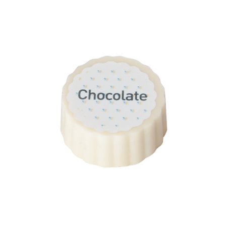 Bonbon-logo en chocolat blanc