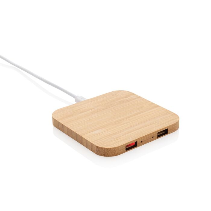 Chargeur sans fil 5W et USB en bambou