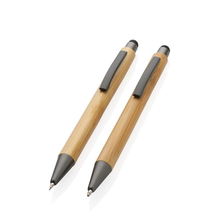 Set de stylos en bambou dans un coffret
